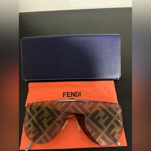 Fendi Geometric Brown Sunglasses with Blue Case